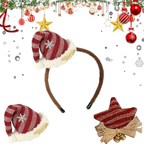 3 Stück Weihnachten Stirnbänder Haarspangen Weihnachts Rot Gestreiftes Stirnband Kopf Stern Topper Haarspangen Weihnachten Fancy Dress Kopfbedeckung Zubehör für Mädchen Kinder Weihnachtsdeko Geschenke von LUVDECO