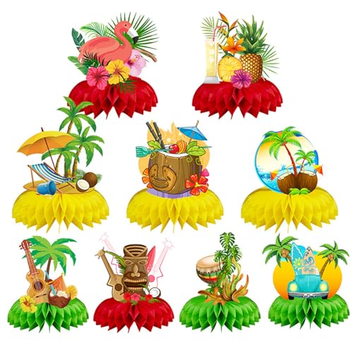 9 Stück Luau Waben Tischdekoration,Hawaii Party Waben Tischaufsätze,Tiki Flamingo Ananas Kokosnuss Aloha Tropische Waben Mittelstücke,Hawaiian Wabenförmige Tischdekorationen für Sommer Party Zubehör von LUVDECO