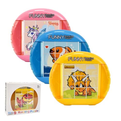 LUVDECO Drehbares 3D Puzzle 4 in 1 Puzzle Knobelspiele für 2 3 4 5 6 Jahre Mädchen und Jungen Geduldspiele Fördert Räumliches Denke Kindergeburtstag Geschenk Dinosaurier Fisch Einhorn (gelb) von LUVDECO