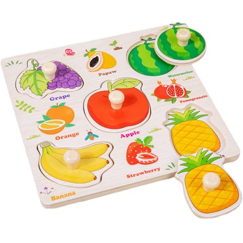 Holz Puzzle Spielzeug für Kinder Steckpuzzle Montessori Lernspielzeug Baby Holzpuzzle ab 3 Jahren Hölz Lernpuzzles Spielzeug für Kleinkinder Mädchen Jungs Geschenke (Früchte) von LUVDECO