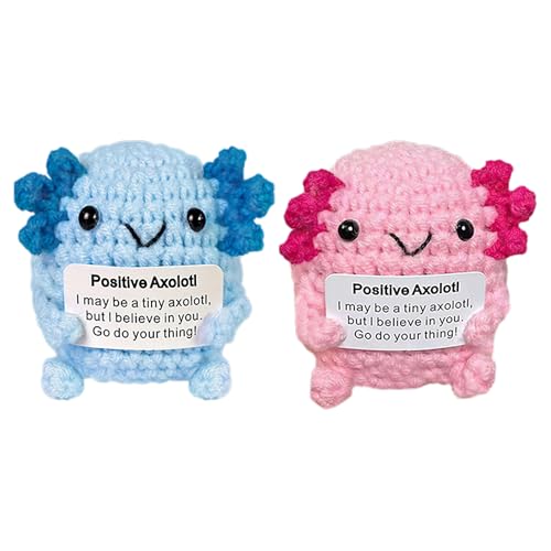 LUVDECO 2 Stück Pocket Hug Positive Tier Strickwolle Puppe Emotionales Unterstützungs Geschenk Motivationsgeschenke Beste Freundin Geschenke Mutmacher Geschenk (Salamander) von LUVDECO