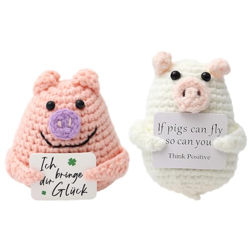 LUVDECO 2 Stück Pocket Hug Positive Tier Strickwolle Puppe Emotionales Unterstützungs Geschenk Motivationsgeschenke Beste Freundin Geschenke Mutmacher Geschenk (Schweinchen) von LUVDECO