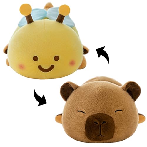 LUVDECO Kuscheltier 2 in 1 Flip Plüsch Spielzeug Biene Capybara Doppelseitige Flip Kuscheltier Handpuppen Spielzeug Kissen Geschenk Geburtstag Dekorationen für Kinder Jungen Mädchen von LUVDECO