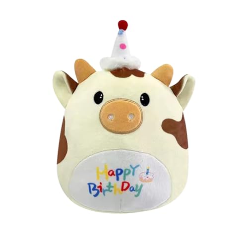 LUVDECO Plüschtier Stofftiere Happy Birthday Kuscheltier Cartoon Plüschkissen Gefüllte Plüschpuppe Geburtstag Geschenk Neujahrsgeschenke für Jungen Mädchen Kinder 20CM (Braun) von LUVDECO