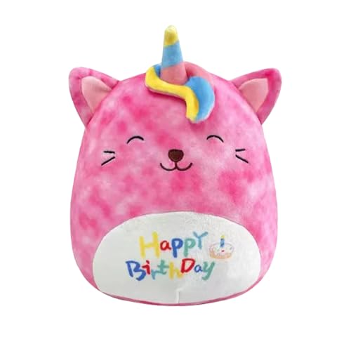 LUVDECO Plüschtier Stofftiere Happy Birthday Kuscheltier Cartoon Plüschkissen Gefüllte Plüschpuppe Geburtstag Geschenk Neujahrsgeschenke für Jungen Mädchen Kinder 20CM (Rosa) von LUVDECO