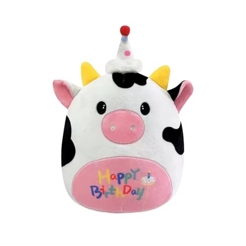 LUVDECO Plüschtier Stofftiere Happy Birthday Kuscheltier Cartoon Plüschkissen Gefüllte Plüschpuppe Geburtstag Geschenk Neujahrsgeschenke für Jungen Mädchen Kinder 20CM (Weiß) von LUVDECO