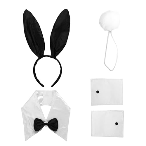 LUVDECO Women's Bunny Costume Set Hasenohren Puschel Schwanz und Manschetten Kragen Fliege Erwachsene Bunny Ohren Erwachsene Bunny Kostüm für Ostern Karneval Cosplay Kostüm Party von LUVDECO