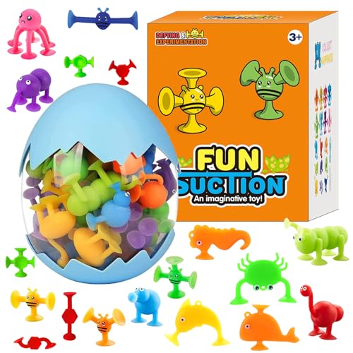 Saugnapf Spielzeug Kinder 30 Stück Badespielzeug mit Dinosauriereier Aufbewahrungs Montessori Spielzeug mit Tierform Saugspielzeug Stressabbau Geschenk für Jahre Junge und Mädchen von LUVDECO