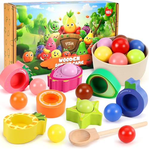 LUVTOY Farbe Sortieren Spielzeug geeignet für Kinder 1 Jahr 2 Jahre Kinder Montessori Spielzeug 1 Jahr 2 Jahre | Obst Matching Game Holzspielzeug von LUVTOY