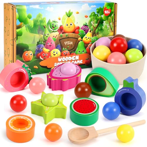 LUVTOY Kinder Montessori Spielzeug 1 Jahr 2 Jahre, Obst Matching Game Holzspielzeug, Farbe Sortieren Spielzeug geeignet für Kinder 1 Jahr 2 Jahre von LUVTOY