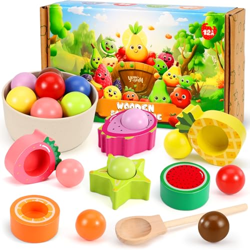 LUVTOY Kinder Montessori Spielzeug 1 Jahr 2 Jahre | Obst Matching Game Holzspielzeug | Farbe Sortieren Spielzeug geeignet für Kinder 1 Jahr von LUVTOY