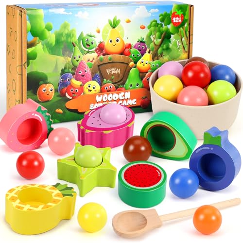 LUVTOY Kinder Montessori Spielzeug 1 Jahr | Obst Matching Game Holzspielzeug | Farbe Sortieren Spielzeug geeignet für Kinder 1 Jahr 2 Jahre von LUVTOY