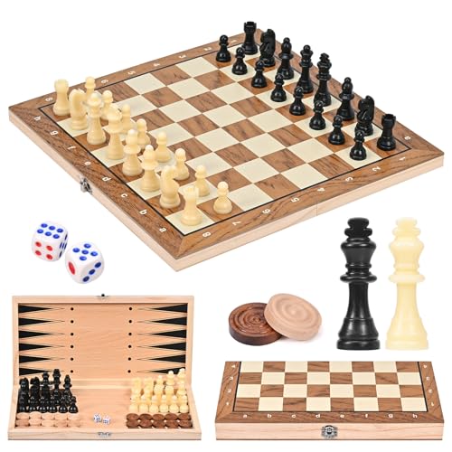 Schachspiel aus Holz, faltbares 3-in-1-Schachbrett, magnetisches schachspiel,tragbares Brettspiel, reiseschach,Anfänger-Partyspiel für Kinder und Erwachsene, 29 x 29 cm von LUXECOVE