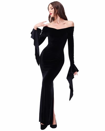 LUYANA Addams Family Halloween-Kostüme für Damen, Cosplay, Maxikleid, lang, B-schwarz, XXL von LUYANA