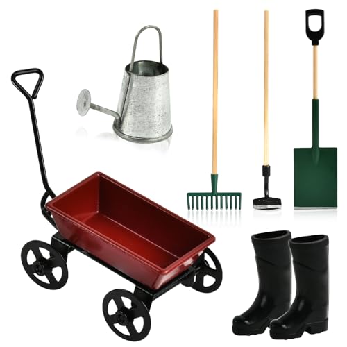 11 Stück Wichtel Zubehör Garten, Miniatur Garten Set mit Wichtel Stiefel Miniatur, Miniatur Gartenmöbel, Puppenhaus Zubehör Garten, Wichtel Zubehör für Mini Garten (Rot-6 Pcs) von LUYANFX