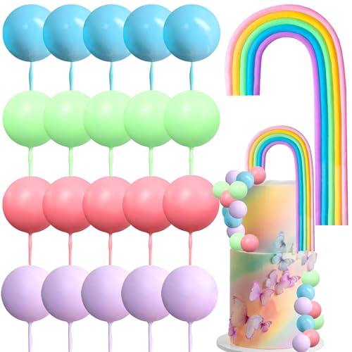 21 Stück Regenbogen Tortendeko Macarone Geburtstag Torten deko Macaroon Regenbogen Ball Kuchen Toppers Kuchen Deko Kugeln Cupcake Toppers für Geburtstag Baby Shower Hochzeit Party (A) von LUYANFX