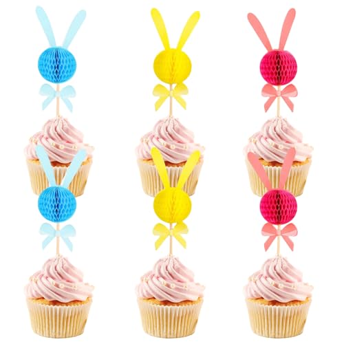 Kaninchen Tortendeko 24 Stück Ostern Tortendeko Hase Bunte 3D Cupcake Oster Kuchen Deko Muffin Cake Topper Kindergeburtstag für Hasenpartys, Osterpartys von LUYANFX