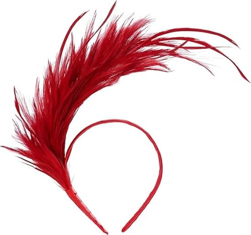 LUYANFX 1920er Feder Stirnband, Bunt Feder Haarschmuck Haarschmuck Damen,Feder Haarreif Cosplay Kostüm Accessoires Karneval Party Kopfschmuck für Ostertag Hochzeit Party (Rot) von LUYANFX