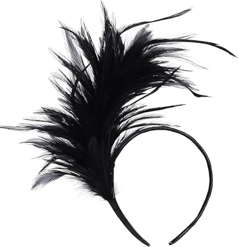 LUYANFX 1920er Feder Stirnband, Bunt Feder Haarschmuck Haarschmuck Damen,Feder Haarreif Cosplay Kostüm Accessoires Karneval Party Kopfschmuck für Ostertag Hochzeit Party (Schwarz) von LUYANFX