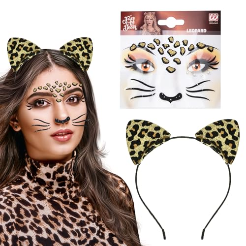 LUYANFX 2 Stück Leopard Kostüm Set, Tier Leopard Ohren Stirnband mit Temporäre Tattoos,Leopard Kostüm Zubehör für Halloween Cosplay Partys, Karneval Party, für Kinder Erwachsene (C) von LUYANFX