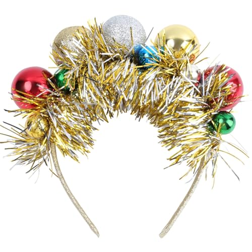 LUYANFX Haarreifen Weihnachten, Glitzer Weihnachtenkugel Haarreif, Weihnachts Kopfschmuck Damen mit Weihnachtenkugel, Haarschmuck Weihnachts Accessoires für Kinder Damen (Gold) von LUYANFX