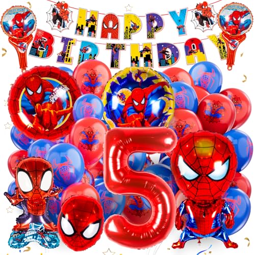 luftballon 5.Spider-Man geburtstag | geburtstagsdeko Mädchen junge 5 jahr, Happy Birthday Dekoration Banner Karikatur Marvel ballons deko von LUZBABDOE