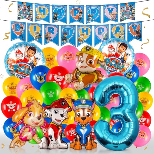 luftballon 3.paw patrol geburtstag | geburtstagsdeko Mädchen junge 3 jahr, Happy Birthday Dekoration Banner Karikatur paw patrol ballons deko von LUZBABDOE