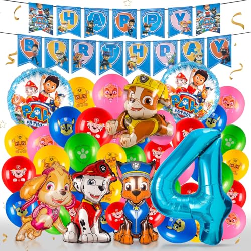 luftballon 4.paw patrol geburtstag | geburtstagsdeko Mädchen junge 4 jahr, Happy Birthday Dekoration Banner Karikatur paw patrol ballons deko von LUZBABDOE