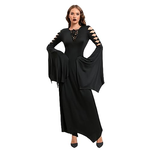 LVCBL Damen Gothic Halloween Kleid Vintage Schulterfrei Cosplay Partykleider Festliche Kleider Schwarz M von LVCBL