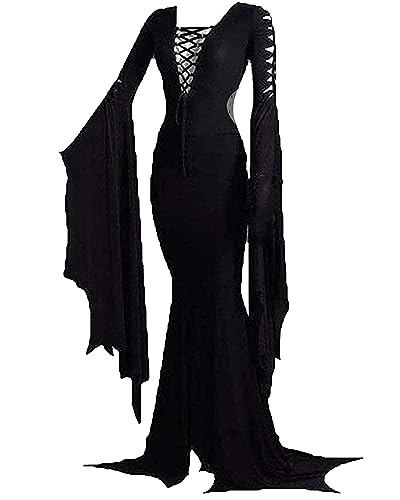 LVCBL Damen Halloween Karneval Samt Partykleid Kostüm Cosplay Outfit Maxi Kleid Schwarz L von LVCBL