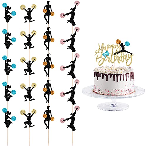 LVEUD 21-teiliges Set mit Farbblitz Cheerleader Happy Birthday Tortenaufsatz Cheerleading Gymnastik Cupcake Zylinder Hut Cheerleader Turner Mädchen Kuchen Auswahl Gym Thema Dekoration Babyparty von LVEUD