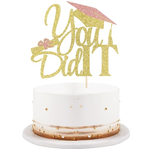 LVEUD Tortenaufsatz "I Did It" – Congrats Grad Kuchendekoration – Abschlussfeier Party Dekorationen (Gold) von LVEUD