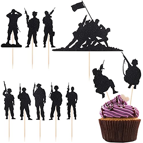 LVEUD Tortenaufsatz mit Militär-Thema, 11 Stück, Cupcake-Topper, Happy Birthday, Veteran's Day von LVEUD