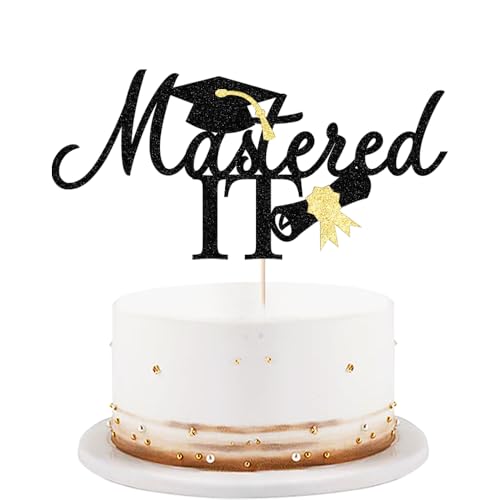 Tortenaufsatz, schwarzer Glitzer, "He Mastered That/She Believed She Could So She Did", Happy Master Degree Kuchendekorationen, Congrats Master, 2025 College-Abschluss-Party-Dekorationen von LVEUD