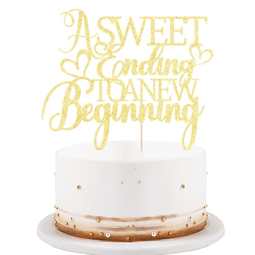 Tortenaufsatz mit Aufschrift "A Sweet Ending to A New Beginning", "The Adventure Begins", Congrats Grade 2025, Abschlussfeier, Hochzeit, Ruhestand, Party-Dekoration, goldfarben von LVEUD