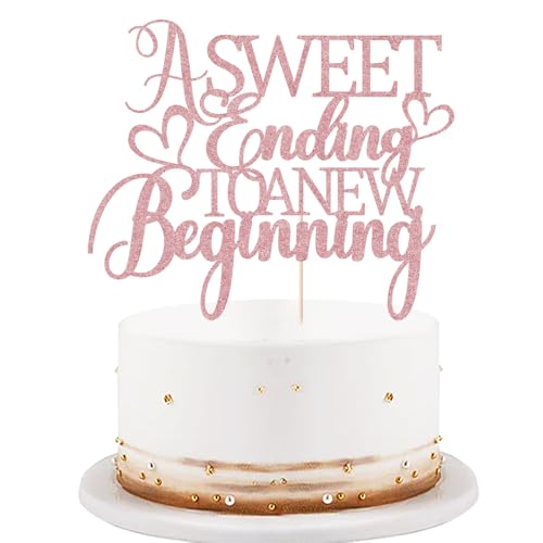 Tortenaufsatz mit Aufschrift "A Sweet Ending to A New Beginning", "The Adventure Begins", Congrats Grade 2025, Abschlussfeier, Hochzeit, Ruhestand, Party-Dekorationen (Roségold) von LVEUD