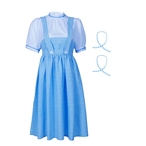 LVLING Oz Dorothy Damen-Kostüm, blau kariertes Kleid mit Haarschleifen, Größe XS von LVLING