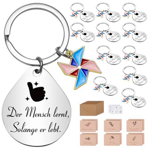 LVNRIDS 12 Stücke Geschenk Schlüsselanhänger mit Grußkarte, Inspirierender Geschenke Abschiedsgeschenk für Kollegin Frauen Männer Freunde Schüler(DE) von LVNRIDS