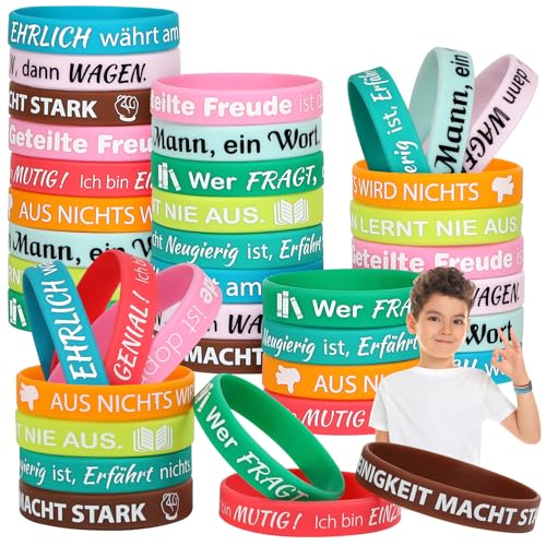 LVNRIDS 40 Stück Motivationsarmbänder 7 inch Inspirierende Silikon Armband für Kinder, Mutmacher Geschenke Motivierende Silikonarmband mit Positiven Sprüchen Party Mitgebsel von LVNRIDS