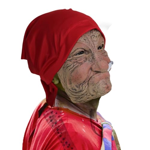 LVTFCO Halloween Oma Gesichtsbedeckung, Alte Frau Kopfbedeckung, Oma realistische Kopfbedeckung mit Haaren, Latex, alte Frauen, voller Kopf, Horror-Kostü, verkleiden von LVTFCO