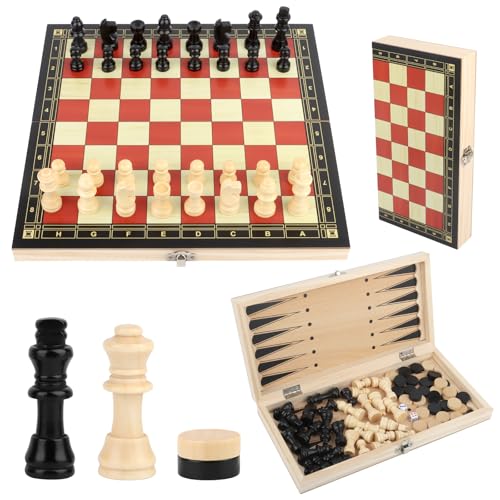 Schachspiel, 3 in 1 Schachspiel Holz, Einklappbar Reiseschach Spiel für Kinder,Tragbares Schachspiele Chess Set für Familie Party Reisen - 29x29cm (Dunkle) von LWMTT