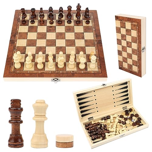 Schachspiel, 3 in 1 Schachspiel Holz, Einklappbar Reiseschach Spiel für Kinder,Tragbares Schachspiele Chess Set für Familie Party Reisen - 29x29cm (Helle) von LWMTT