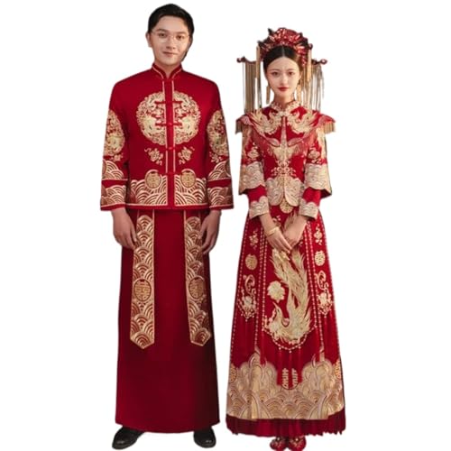 Chinesischer Hochzeitsanzug, Qipao-Stil, Cheongsam-Kleid, Paar, Hanfu Tang-Anzug, Oberteil, Rock, Kostüm, Redwithdiamond, XL von LWODANU