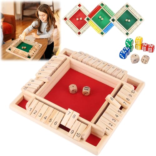 LXCJZY Quantifyn Game, Shut The Box Game Wooden, Funny Family Games-Shut The Box Board Game, Shut The Box Dice Game for Classroom Home, Party of Board Games (Red) von LXCJZY