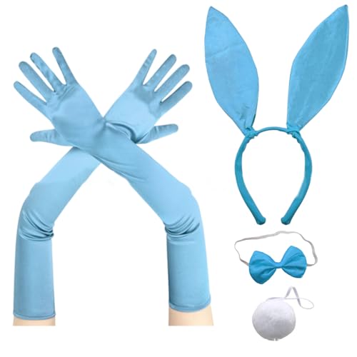 LXJLXD Cosplay-Kostüm-Set, Ohren, Stirnband, Fliege, Schwanz, Maskeraden, Party, Anzug, Show, Damen, Blau von LXJLXD