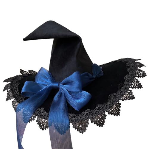 LXJLXD Lolitas Hexenhut Zauberer Cosplay Hut Verstellbare Schleifen Hut Handgemachte Spitze Hut für Cosplay und Themenpartys (Blau) von LXJLXD