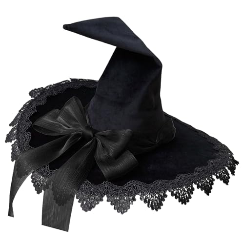 LXJLXD Lolitas Hexenhut Zauberer Cosplay Hut Verstellbare Schleifen Hut Handgemachte Spitze Hut für Cosplay und Themenpartys (Schwarz) von LXJLXD