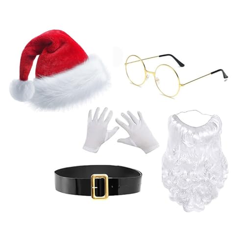 LXJLXD Weihnachtsmann-Anzug, Bartbrille, Handschuhe, Set, Foto-Requisiten, Weihnachtsfeier, Coaplay, Weihnachtsmann, Rollenspiel (Plüsch) von LXJLXD