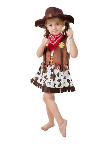 LXKIKMM Cowgirl-Kostüm für Kinder, Western-Thema, Cosplay, Jeansrock und Weste, Set 8–9 Jahre von LXKIKMM