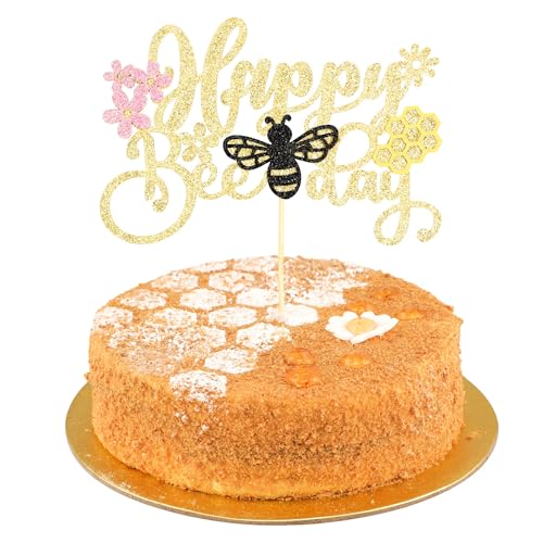 Happy Bee Day Cupcake Toppers, 1 Stück Happy Bee Day Cake Dekoration, Happy Bee Day Kuchen Dekoration, Bee Party Kuchen Dekoration, Biene Cupcake Toppers, Happy Bee Day Tortenaufsatz(C) von LXONTSG